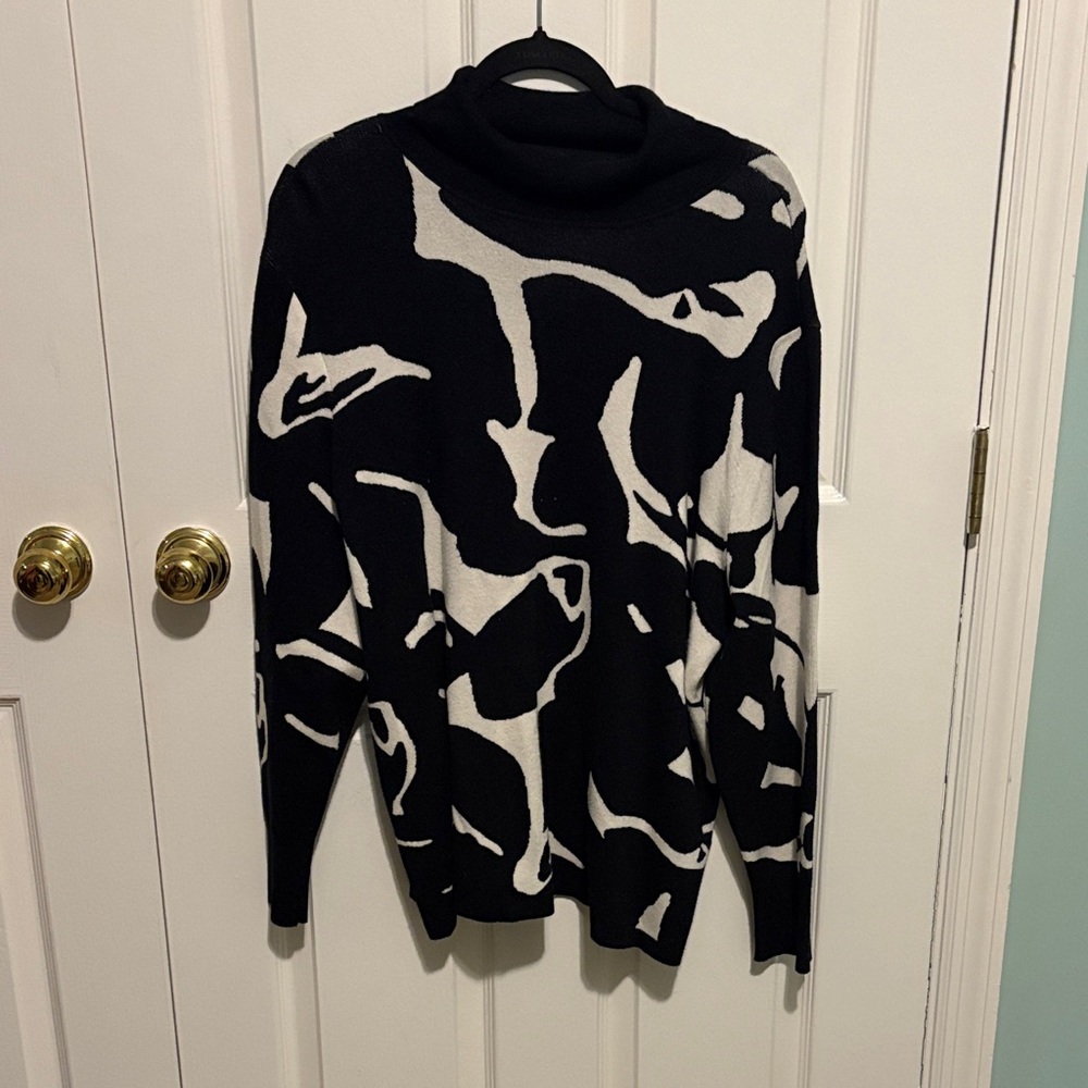 Chico's Monochrome Abstract Turtleneck Sweater